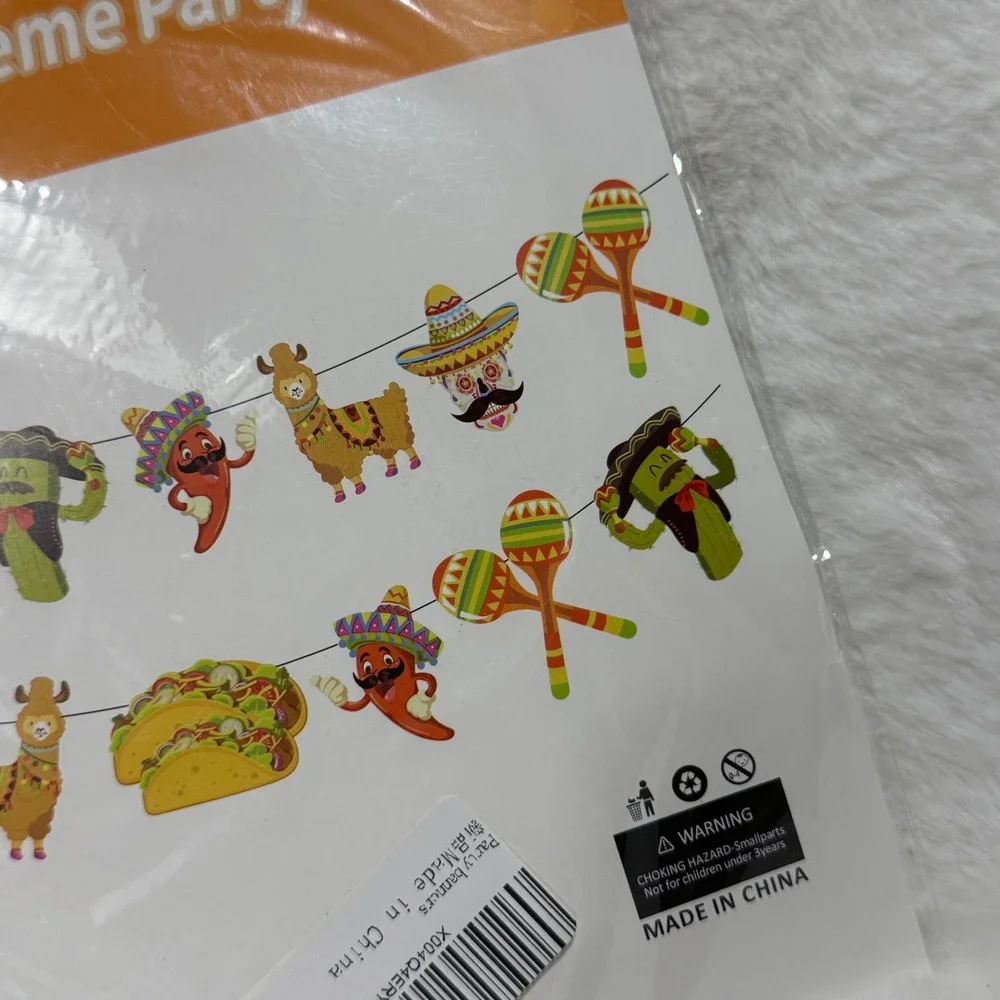 Mexico Theme Party Banner Fiesta Decorations Tacos Llamas Cacti Chili Pepper
